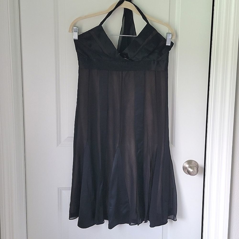 BCBGMaxazria Black Silk Striped Sleeveless Dress Size 8